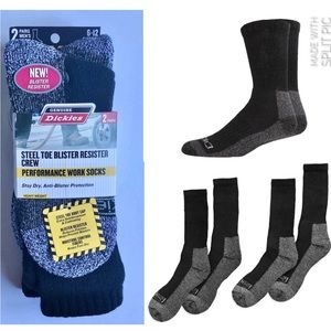 NEW DICKIES Socks 2 PAIRS Steel Toe Crew Performance Work BLACK Shoe 6- 12 Men’s